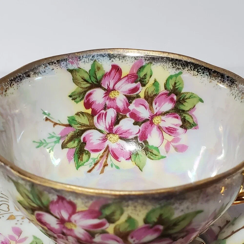 Sterling China Teacup and Saucer Pink Flowers Vintage